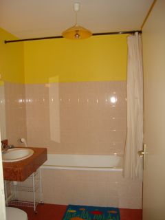 salle de bain avec baignoire et radiateur sèche serviettes